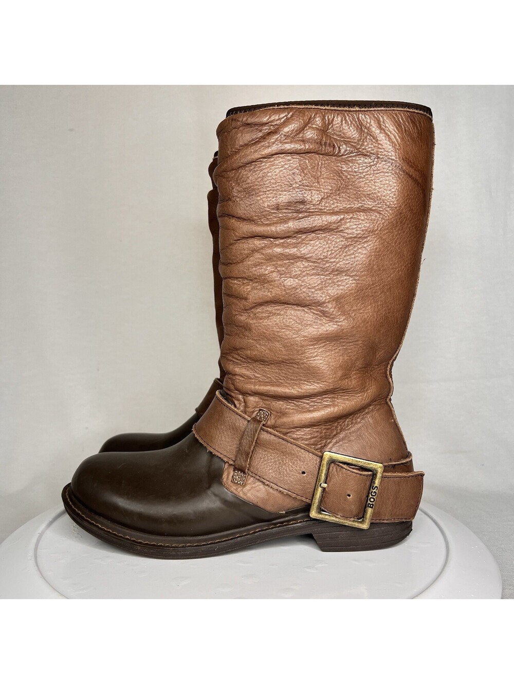 BOGS Womens Hudson Brown Tall Waterproof Boots Leather Buckle Riding, Size 9 EUC